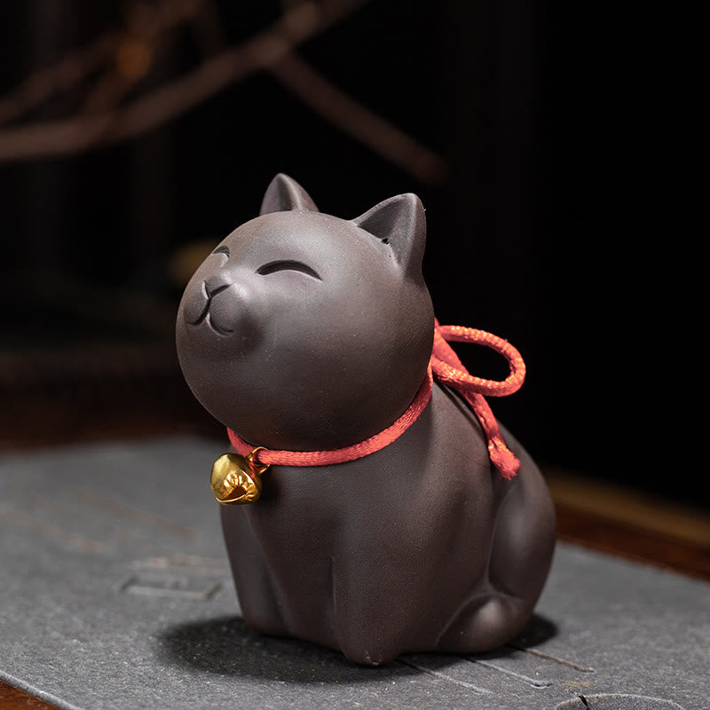 Buddha Stones mini gato encantador té mascota arcilla púrpura estatuilla decoración de escritorio - Gato sentado 8*4,5*7,5 cm - image 4