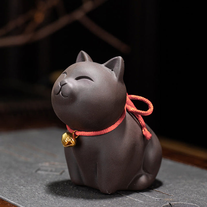 Buddha Stones mini gato encantador té mascota arcilla púrpura estatuilla decoración de escritorio - Gato sentado 8*4,5*7,5 cm - image 4
