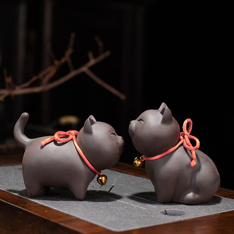 Buddha Stones mini gato encantador té mascota arcilla púrpura estatuilla decoración de escritorio - image 10