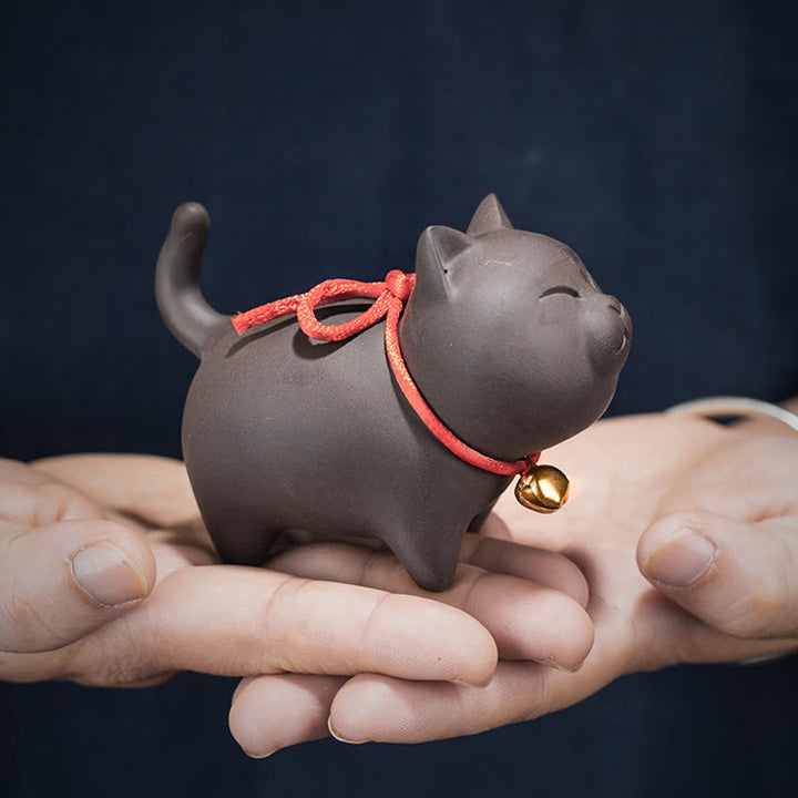 Buddha Stones mini gato encantador té mascota arcilla púrpura estatuilla decoración de escritorio - image 3