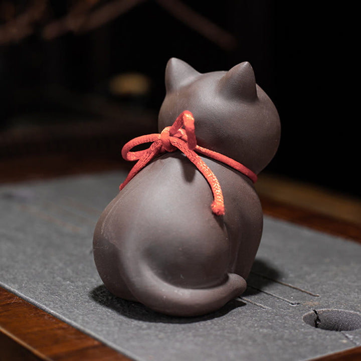 Buddha Stones mini gato encantador té mascota arcilla púrpura estatuilla decoración de escritorio - image 7
