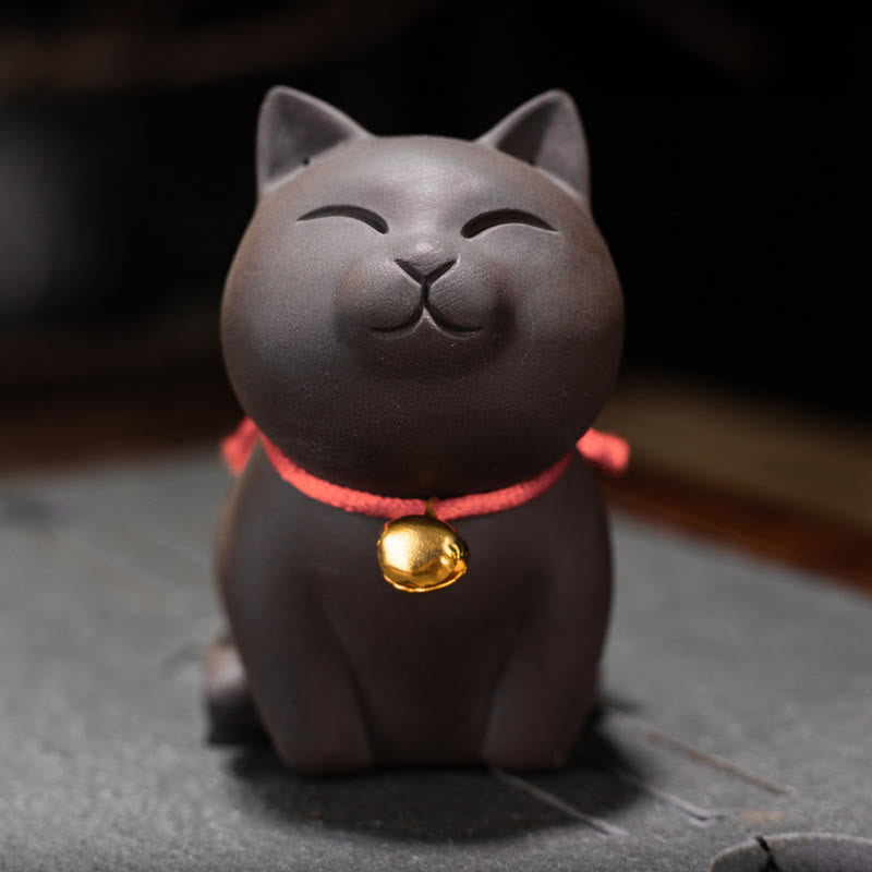 Buddha Stones mini gato encantador té mascota arcilla púrpura estatuilla decoración de escritorio - image 5
