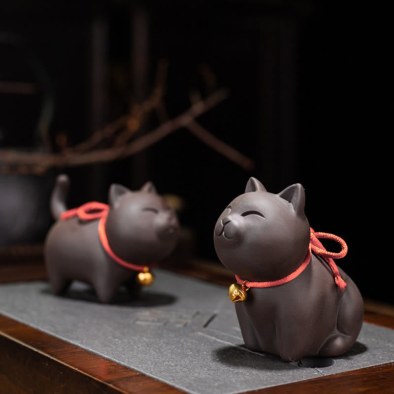 Buddha Stones mini gato encantador té mascota arcilla púrpura estatuilla decoración de escritorio - image 1