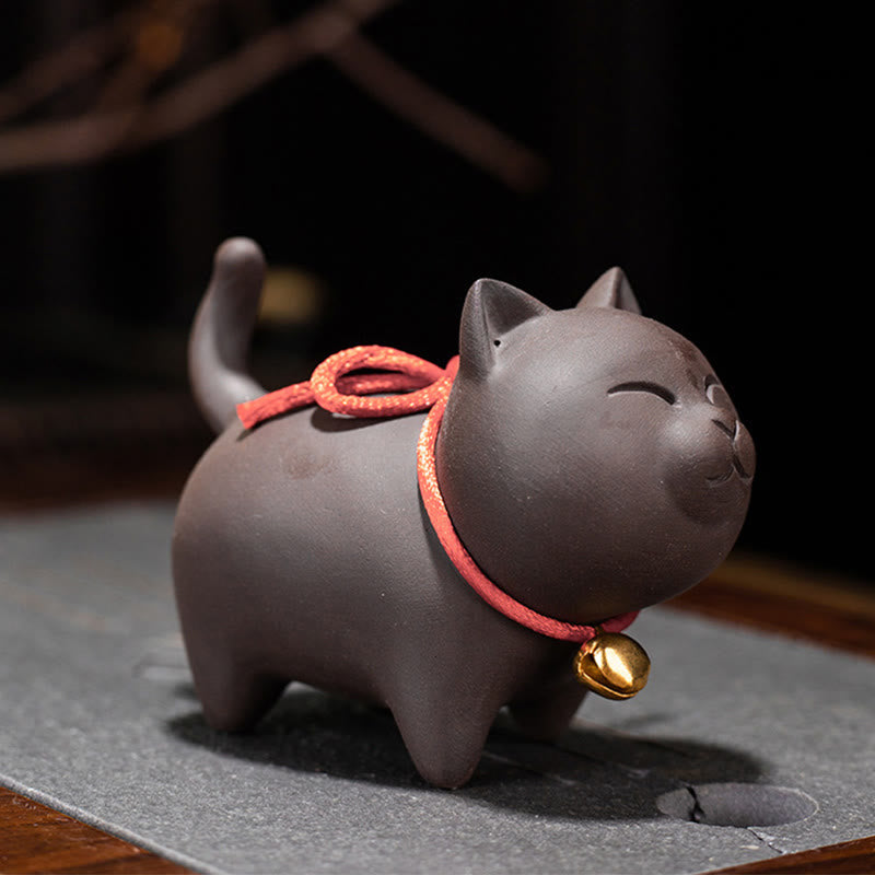 Buddha Stones mini gato encantador té mascota arcilla púrpura estatuilla decoración de escritorio - Gato de pie 9*4,5*6,5 cm - image 2