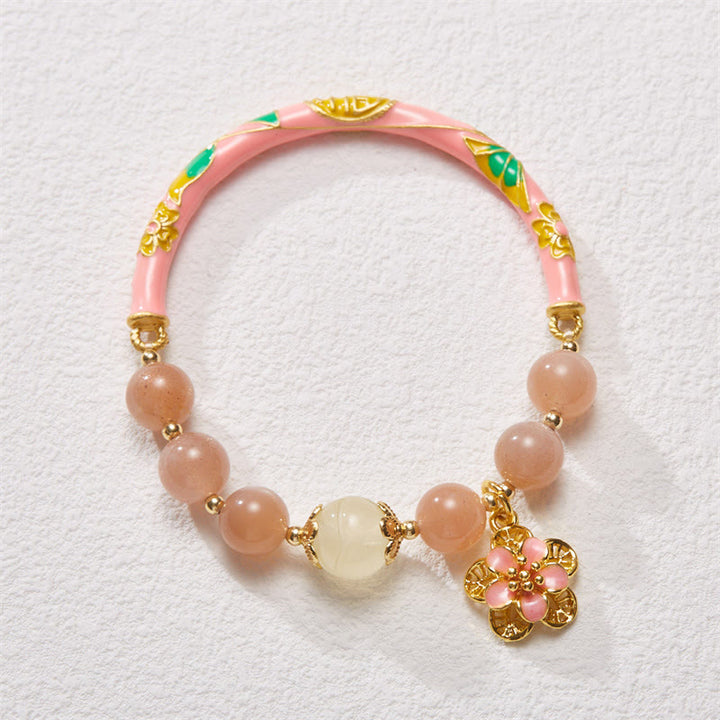 Brazalete de pulsera de riqueza con dije de flor de Jade de seda dorada con piedra solar Natural de Buddha Stones