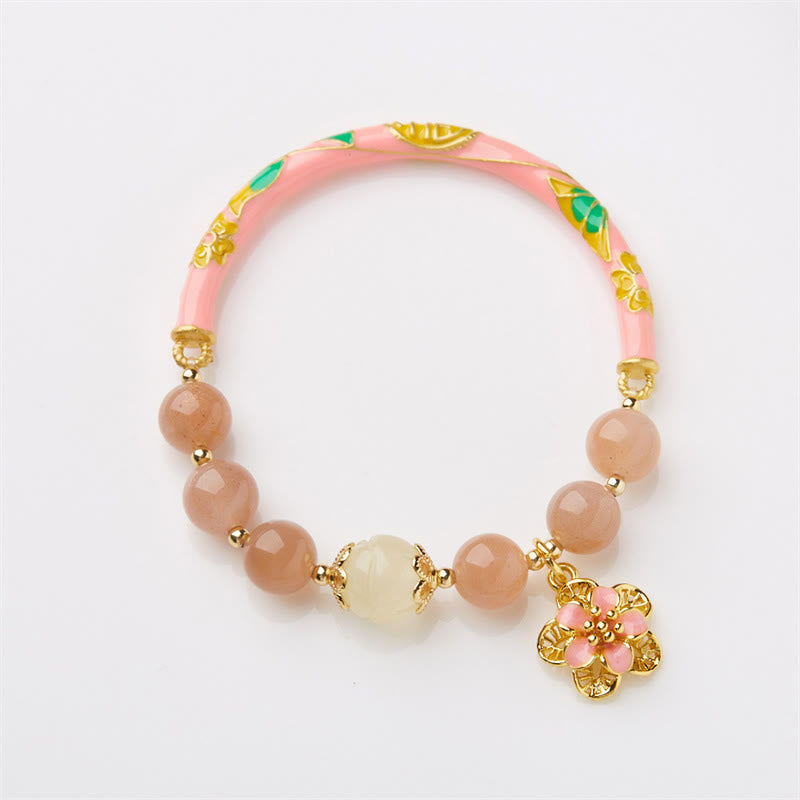 Brazalete de pulsera de riqueza con dije de flor de Jade de seda dorada con piedra solar Natural de Buddha Stones