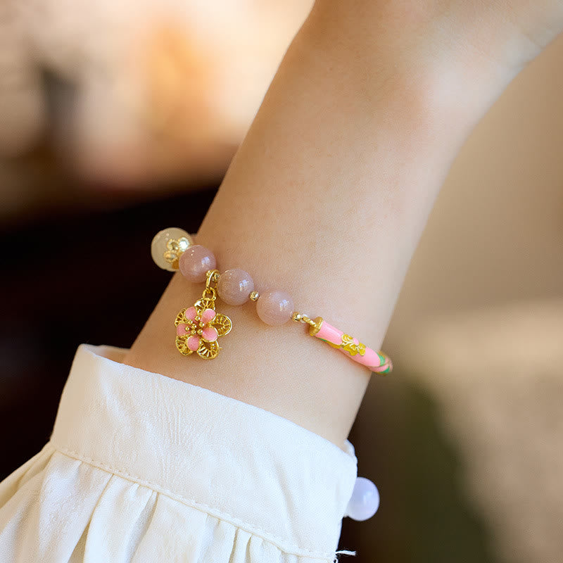 Brazalete de pulsera de riqueza con dije de flor de Jade de seda dorada con piedra solar Natural de Buddha Stones