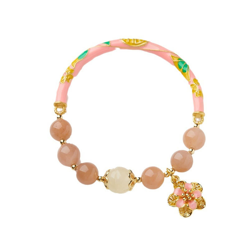 Brazalete de pulsera de riqueza con dije de flor de Jade de seda dorada con piedra solar Natural de Buddha Stones