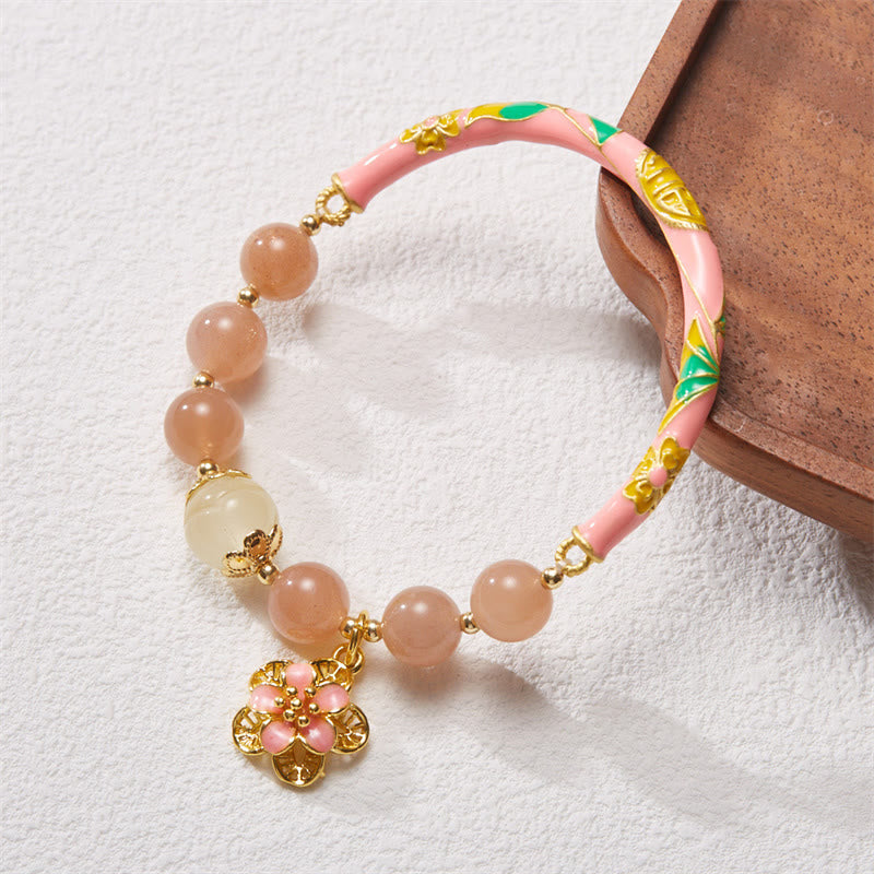 Brazalete de pulsera de riqueza con dije de flor de Jade de seda dorada con piedra solar Natural de Buddha Stones