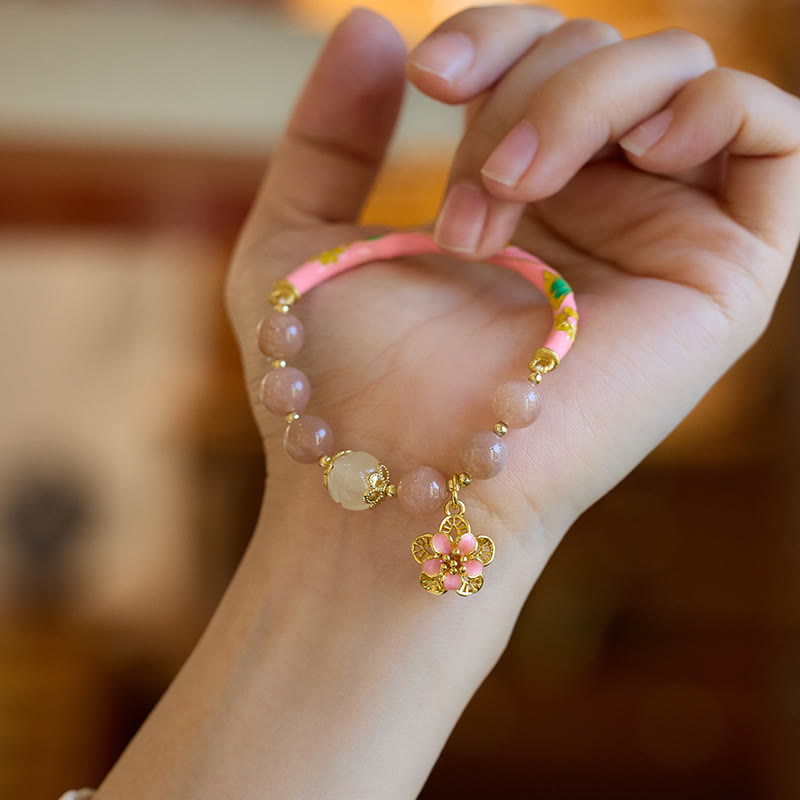 Brazalete de pulsera de riqueza con dije de flor de Jade de seda dorada con piedra solar Natural de Buddha Stones