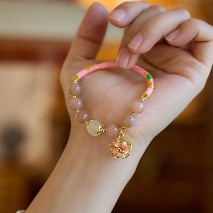 Brazalete de pulsera de riqueza con dije de flor de Jade de seda dorada con piedra solar Natural de Buddha Stones