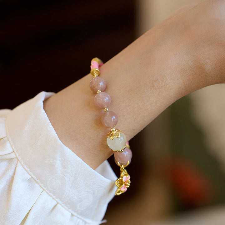 Brazalete de pulsera de riqueza con dije de flor de Jade de seda dorada con piedra solar Natural de Buddha Stones