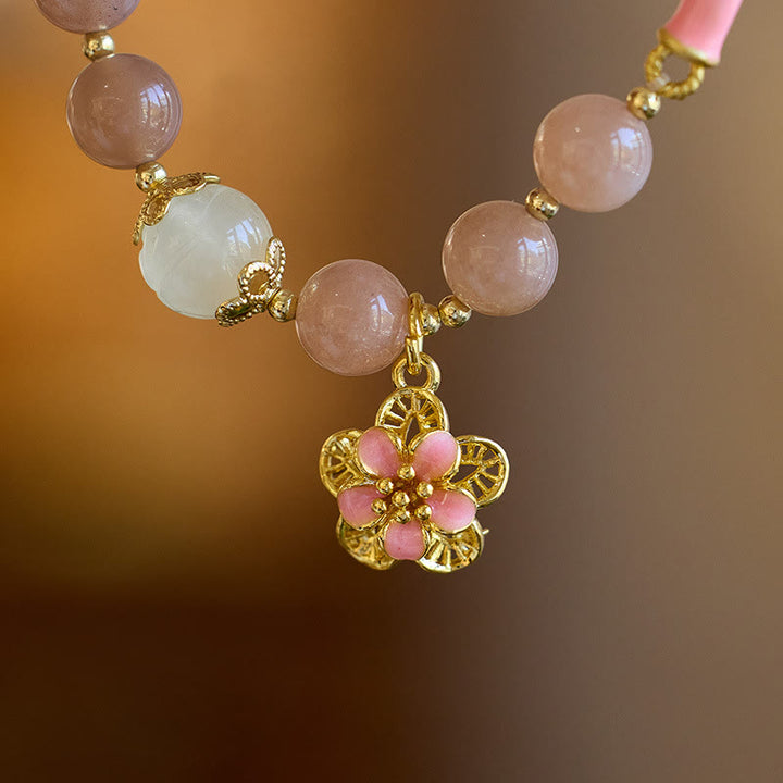 Brazalete de pulsera de riqueza con dije de flor de Jade de seda dorada con piedra solar Natural de Buddha Stones
