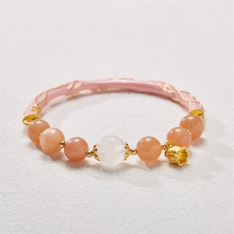 Buddha Stones, piedra solar, seda dorada, Jade, lirio de los valles, dije positivo, pulsera, brazalete