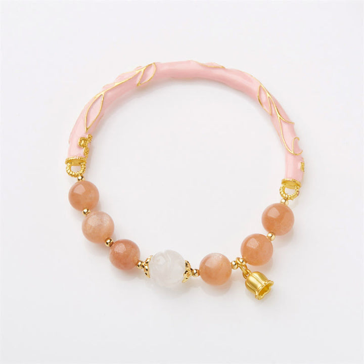 Buddha Stones, piedra solar, seda dorada, Jade, lirio de los valles, dije positivo, pulsera, brazalete