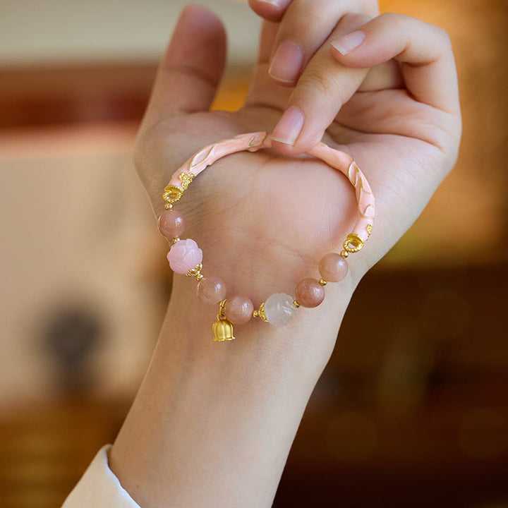 Buddha Stones, piedra solar, seda dorada, Jade, lirio de los valles, dije positivo, pulsera, brazalete