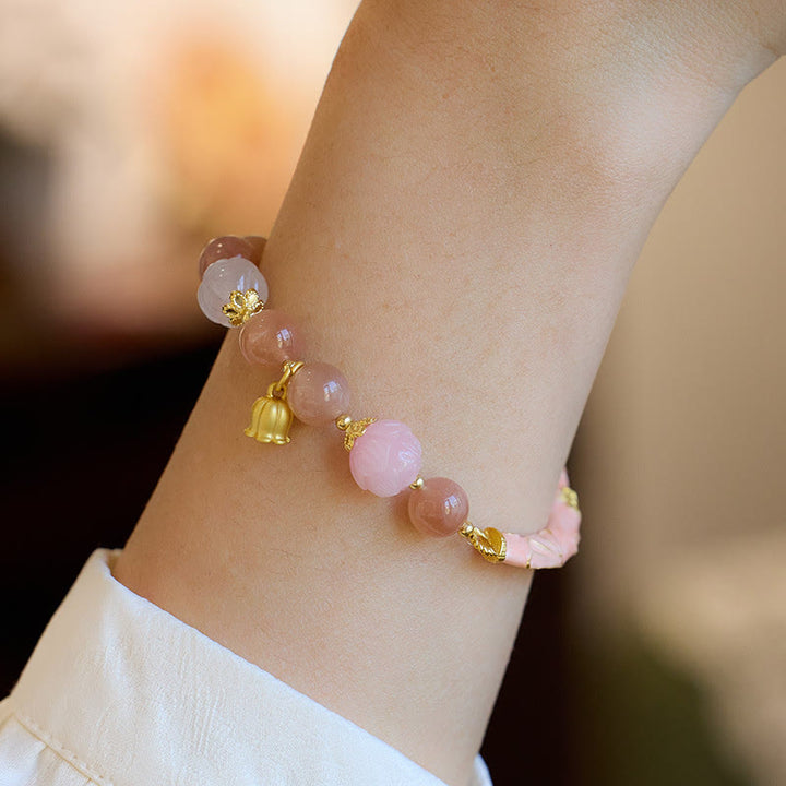 Buddha Stones, piedra solar, seda dorada, Jade, lirio de los valles, dije positivo, pulsera, brazalete