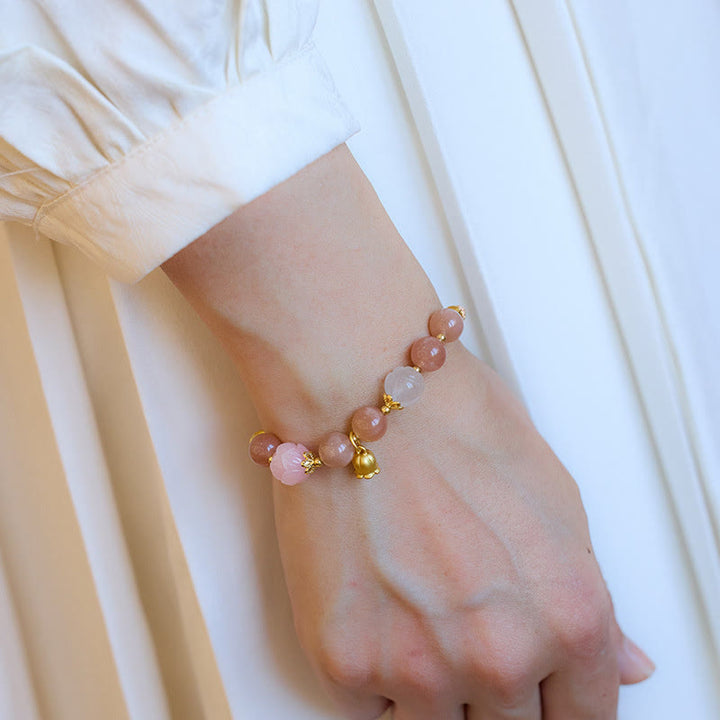 Buddha Stones, piedra solar, seda dorada, Jade, lirio de los valles, dije positivo, pulsera, brazalete