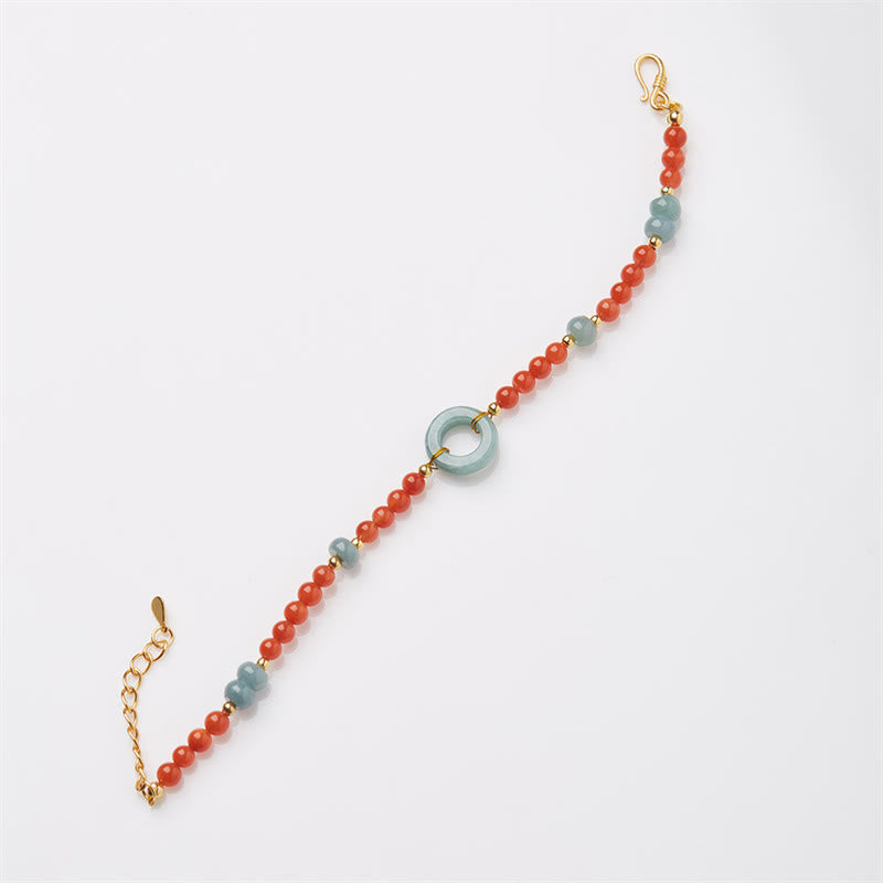 Pulsera de confianza con hebilla de paz de jade de ágata roja natural de plata de ley 925 con Buddha Stones