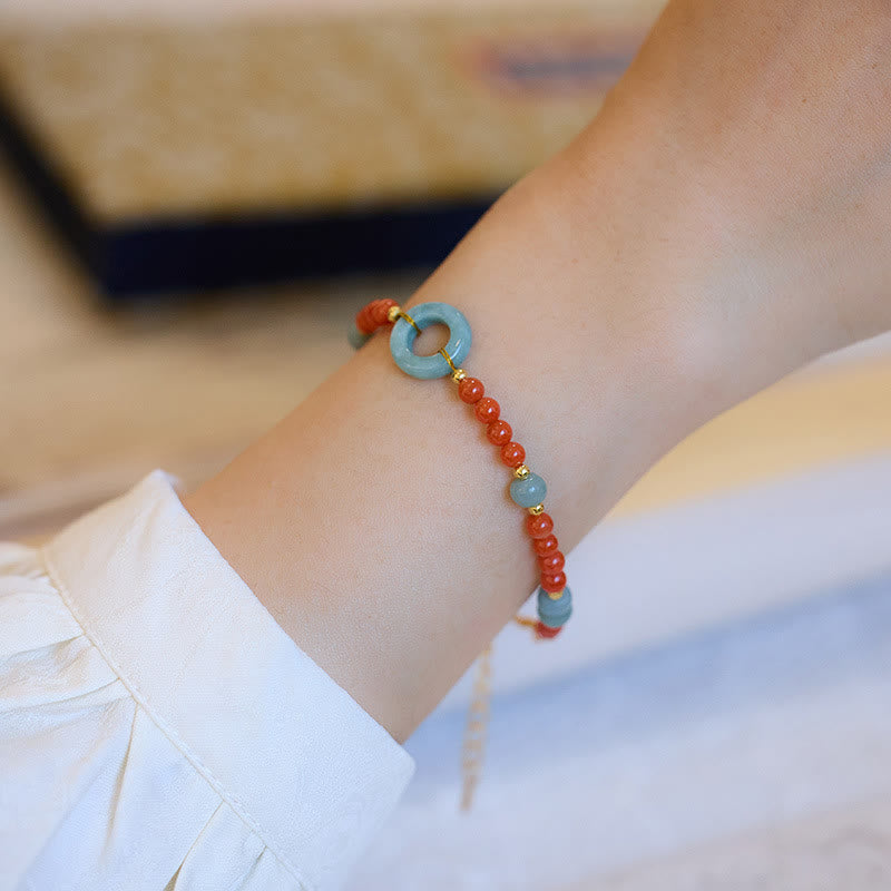 Pulsera de confianza con hebilla de paz de jade de ágata roja natural de plata de ley 925 con Buddha Stones