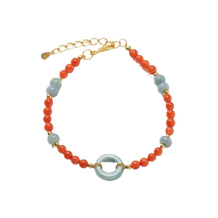 Pulsera de confianza con hebilla de paz de jade de ágata roja natural de plata de ley 925 con Buddha Stones