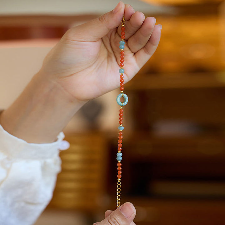 Pulsera de confianza con hebilla de paz de jade de ágata roja natural de plata de ley 925 con Buddha Stones