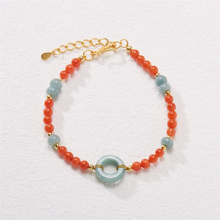 Pulsera de confianza con hebilla de paz de jade de ágata roja natural de plata de ley 925 con Buddha Stones