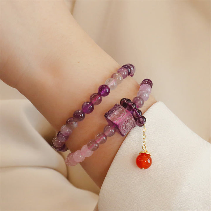 Pulsera de doble vuelta con Buddha Stones, amatista natural, citrino, transformación positiva