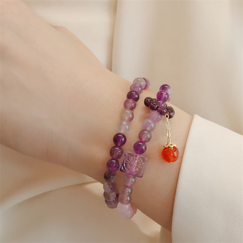 Pulsera de doble vuelta con Buddha Stones, amatista natural, citrino, transformación positiva