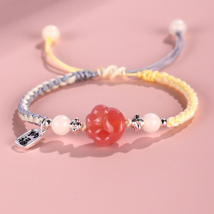 Pulsera de cuerda trenzada positiva con carácter de semilla de Bodhi blanca con garra de gato de ágata Yanyuan de Buddha Stones - Amarillo Azul (circunferencia de muñeca 14-18 cm) - image 3