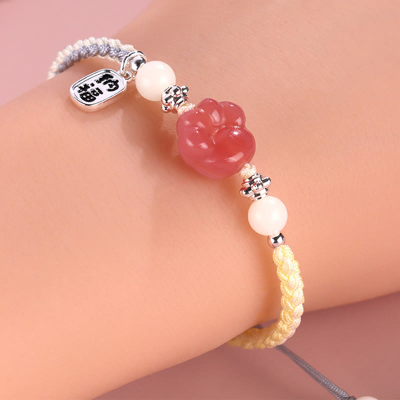Pulsera de cuerda trenzada positiva con carácter de semilla de Bodhi blanca con garra de gato de ágata Yanyuan de Buddha Stones - image 5