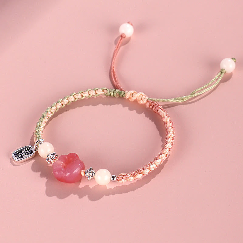 Pulsera de cuerda trenzada positiva con carácter de semilla de Bodhi blanca con garra de gato de ágata Yanyuan de Buddha Stones - image 11
