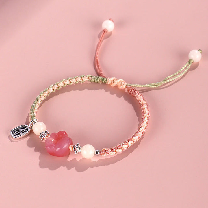 Pulsera de cuerda trenzada positiva con carácter de semilla de Bodhi blanca con garra de gato de ágata Yanyuan de Buddha Stones - image 11