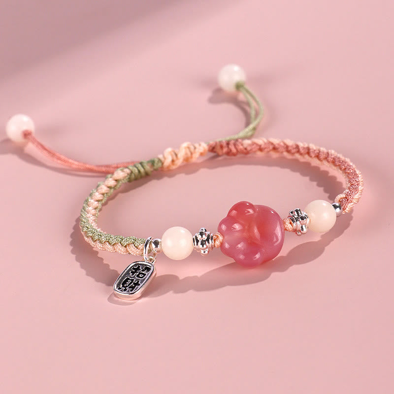 Pulsera de cuerda trenzada positiva con carácter de semilla de Bodhi blanca con garra de gato de ágata Yanyuan de Buddha Stones - Verde rosa (circunferencia de la muñeca 14-18 cm) - image 10