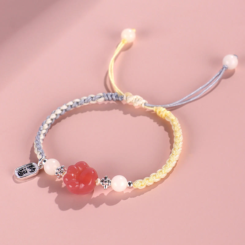 Pulsera de cuerda trenzada positiva con carácter de semilla de Bodhi blanca con garra de gato de ágata Yanyuan de Buddha Stones - image 4