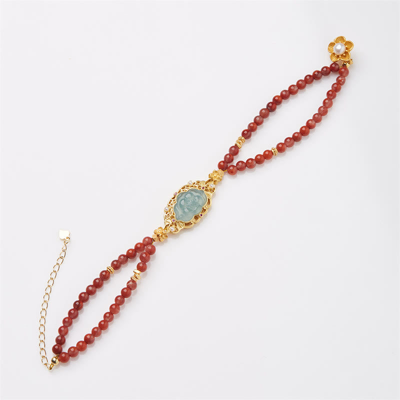 Pulsera de doble capa con Buddha Stones, Plata de Ley 925 chapada en oro, ágata roja Natural, loto, Jade, calma