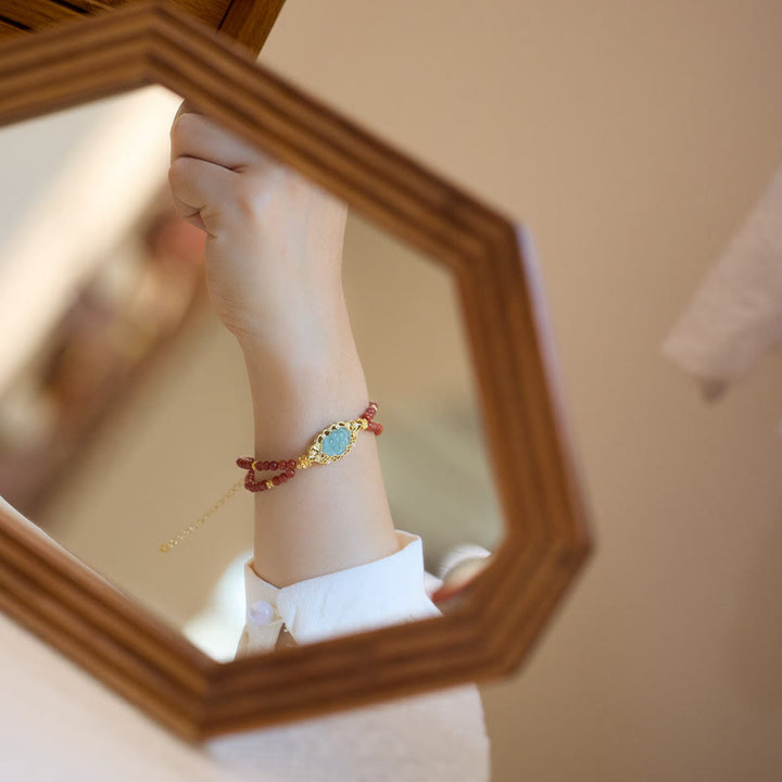 Pulsera de doble capa con Buddha Stones, Plata de Ley 925 chapada en oro, ágata roja Natural, loto, Jade, calma