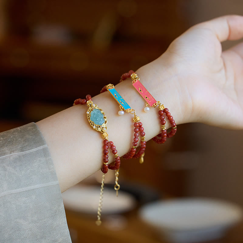 Pulsera de doble capa con Buddha Stones, Plata de Ley 925 chapada en oro, ágata roja Natural, loto, Jade, calma