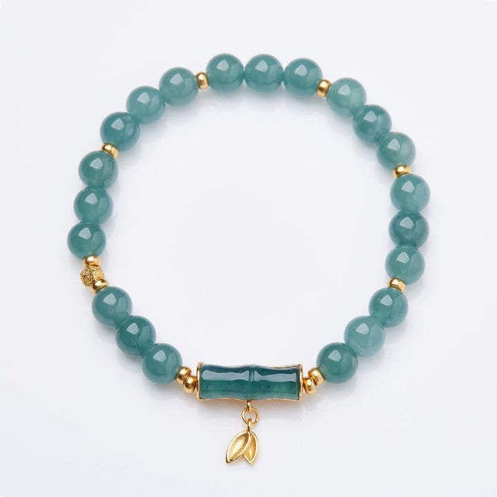 Pulsera de la suerte con dije de bambú de Jade verde natural chapado en plata de ley 925 con Buddha Stones