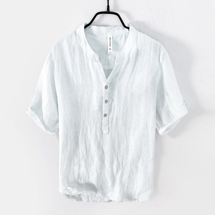Buddha Stones Color sólido manga corta medio botón camisa lino y algodón hombres ropa - Manga corta - Blanco - US/UK/AU50, EU60 (5XL) - image 12