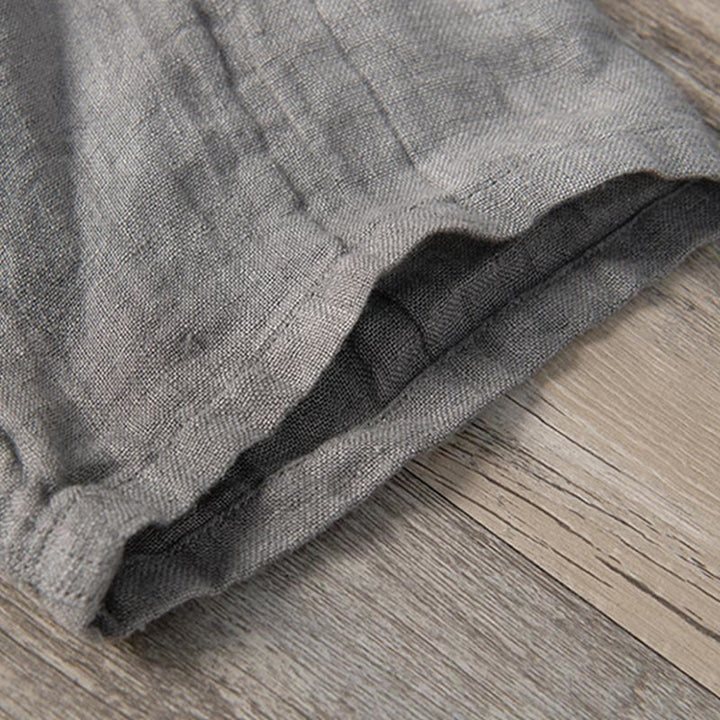 Buddha Stones Color sólido manga corta medio botón camisa lino y algodón hombres ropa - image 8