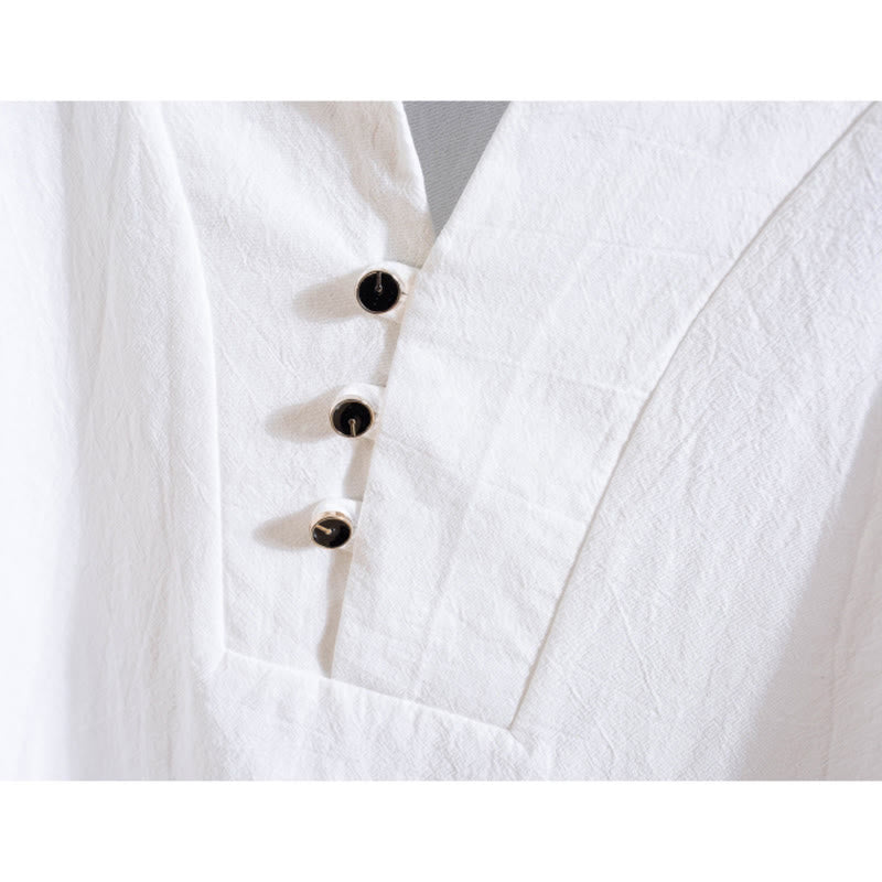 Conjunto de 2 camisetas y pantalones de manga corta con botones de algodón de color liso para hombre con Buddha Stones - image 5