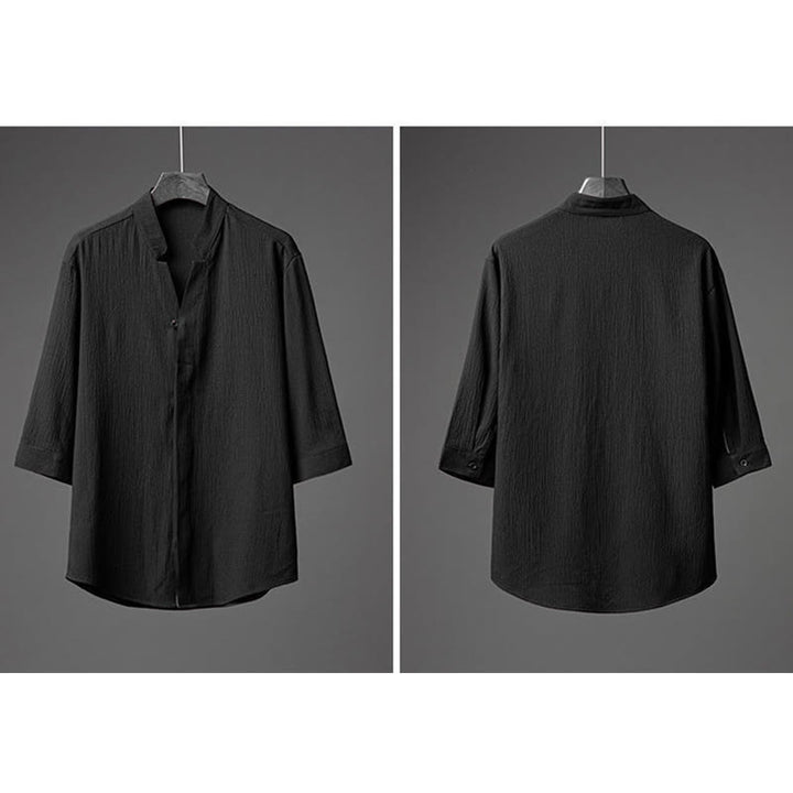 Buddha Stones 2 piezas conjunto de pantalones de camisa de media manga con botones de textura de color sólido para hombres - image 13