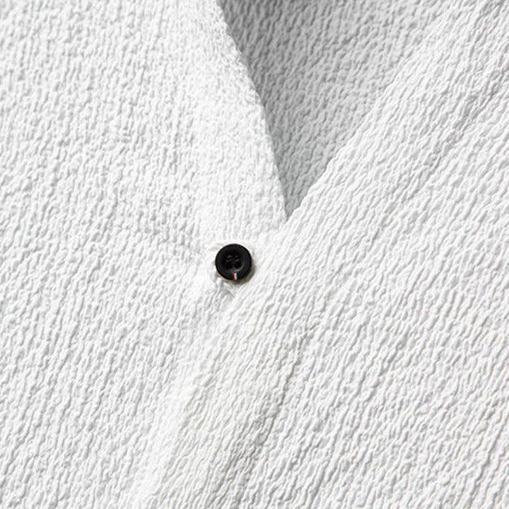 Buddha Stones 2 piezas conjunto de pantalones de camisa de media manga con botones de textura de color sólido para hombres - image 5