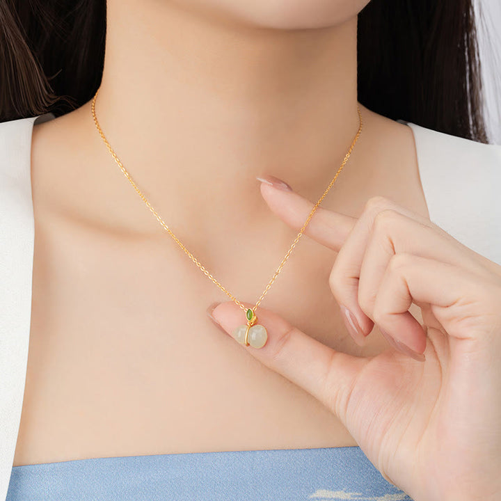 Colgante de collar de abundancia de calabaza de jade hetiano de plata de ley 925 con Buddha Stones