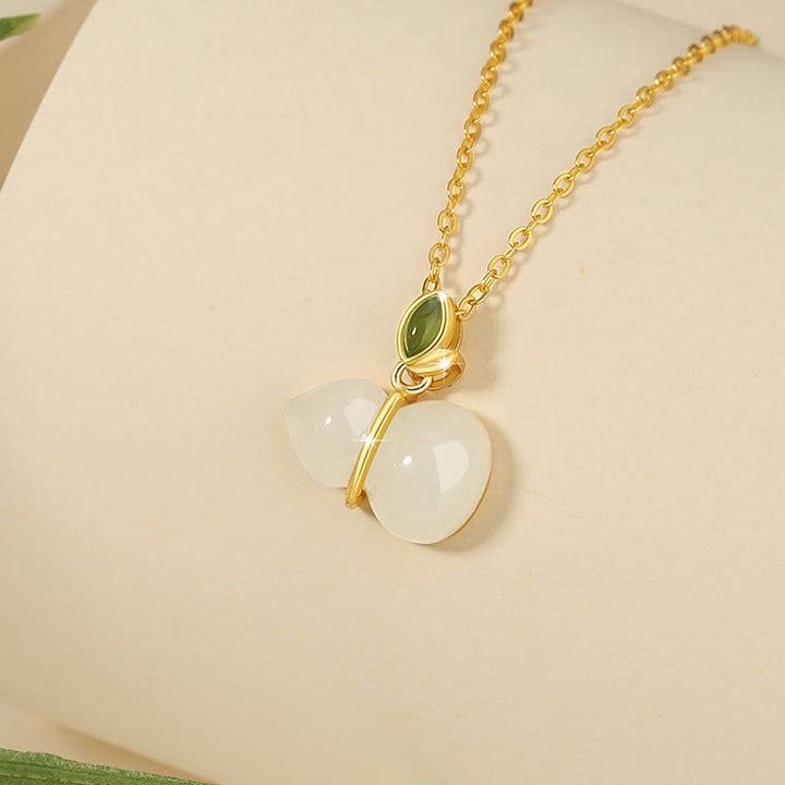 Colgante de collar de abundancia de calabaza de jade hetiano de plata de ley 925 con Buddha Stones