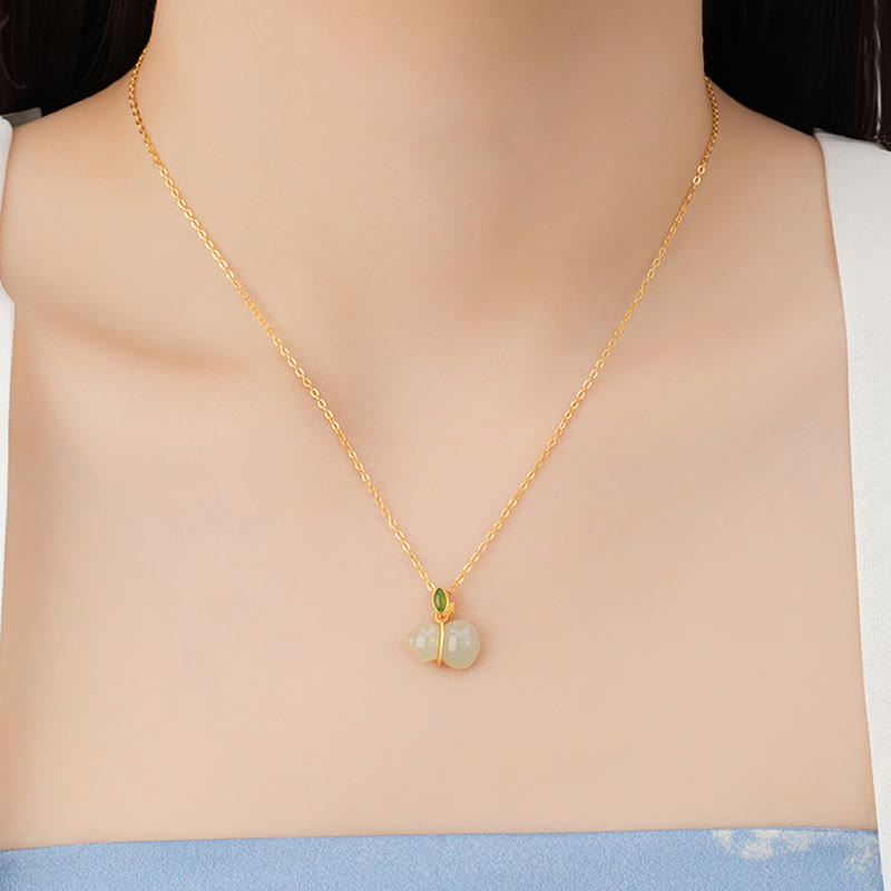 Colgante de collar de abundancia de calabaza de jade hetiano de plata de ley 925 con Buddha Stones