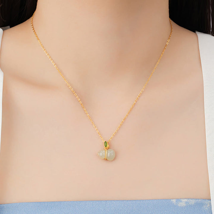 Colgante de collar de abundancia de calabaza de jade hetiano de plata de ley 925 con Buddha Stones