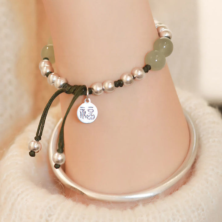 Pulsera de abundancia de bambú con carácter Fu de jade natural de plata de ley 925 con Buddha Stones - image 4