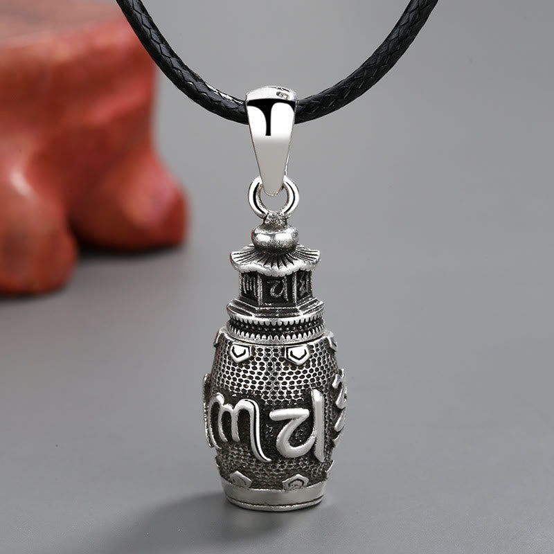 Collar con colgante de creatividad de cobre con Buddha Stones Om Mani Padme Hum - Collar con colgante de seis palabras verdaderas (con cuerda negra) - image 1